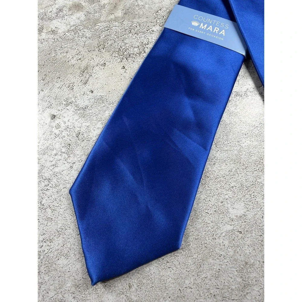 Countess Mara Tie Mens One Size Blue Polyester Satin Classic Pointed Necktie